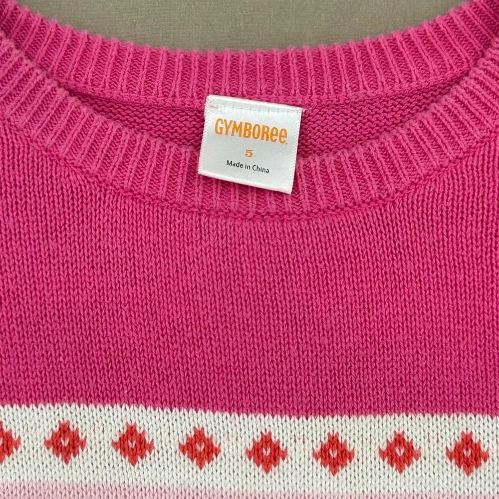 Gymboree Sweater Dress Girls 5 Pink Navy Fair Isle Heart Knit Cotton Preppy